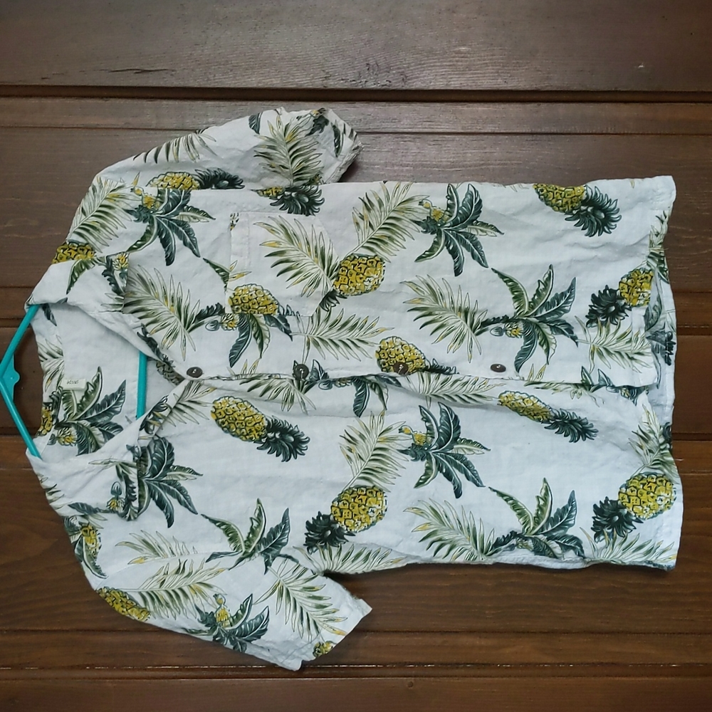 Smospe Hawaiian Pineapple Button Up Shirt Sleeve Shirt Size Medium